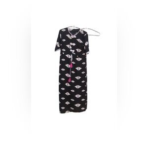 Black Geometric Maxi Dress with Pink Tassel Accent
